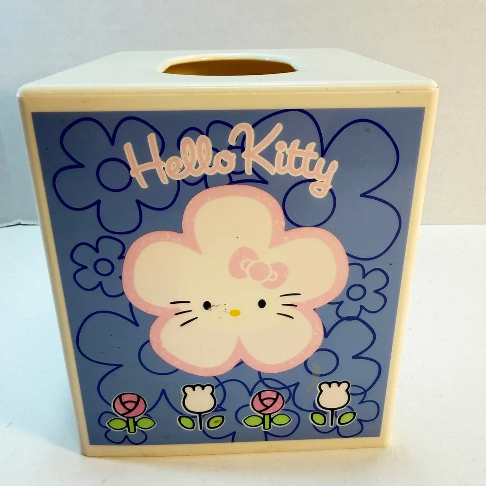 Sanrio Hello Kitty Tissue Cube Blue Pink Floral 2004 Y2K Decor